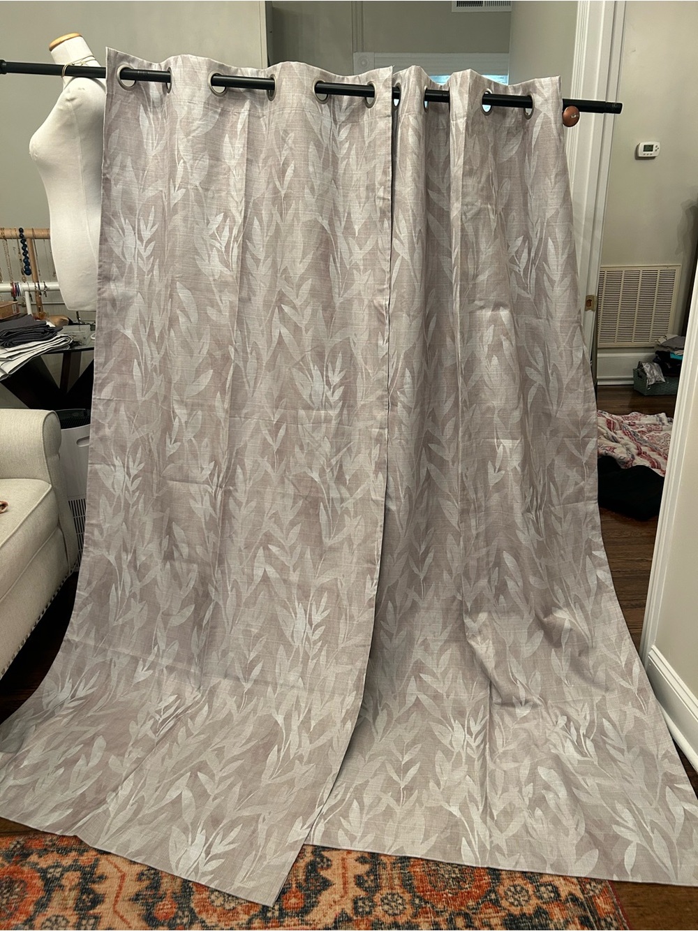 Home Accents Light Tan Leaf-Pattern Grommet Curtains - Brand:
